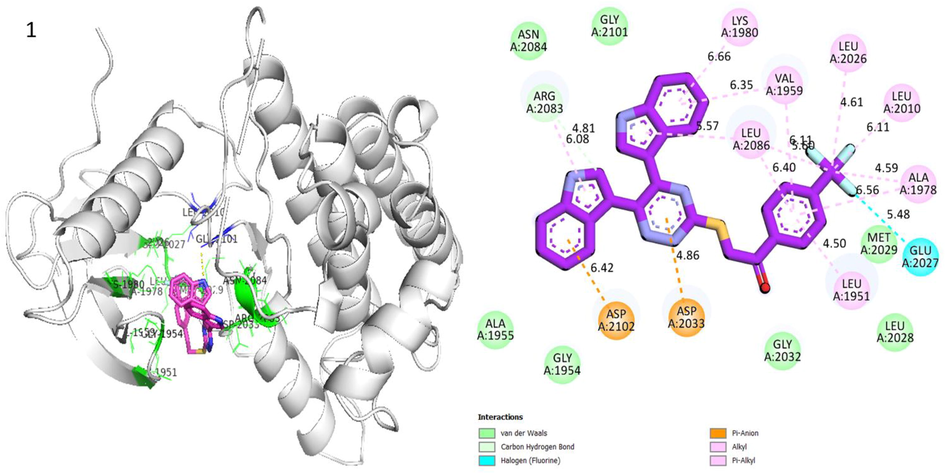 Protein ligand interaction (PLI) of analog-1 in Human ROS1 Kinase Domain.