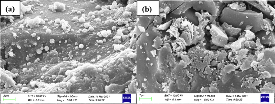 Cathode surface morphology under different voltages (a)0 V; (b)2 V.