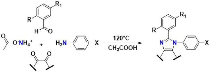 Synthesis of π-extended phenanthro[9,10-d], π-fused acenaphtho[1,2-d], and π-non fused tetra-phenyl imidazoles.