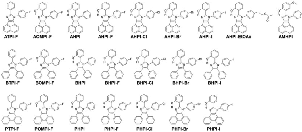 Molecular structures of π-Extended, π-fused, and non-fused tetra-substituted imidazole derivatives.