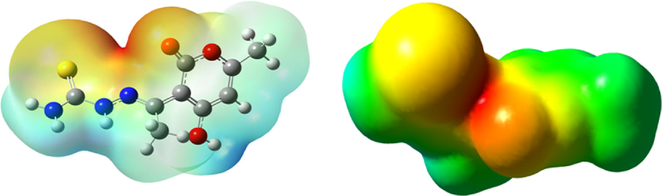 MESP of the DHATSC: Carbon (gray), Nitrogen (Blue); O (red), H (white), Sulfur (yellow).