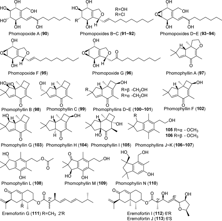 Terpenoid derivatives isolated from fungi of the genus Phomopsis (90–113).