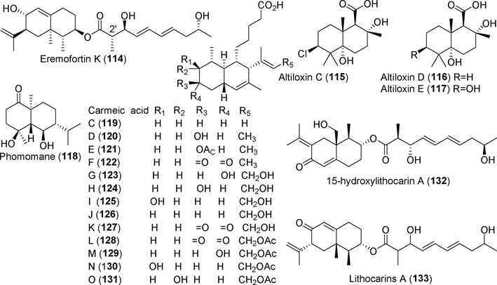 Terpenoid derivatives isolated from fungi of the genus Phomopsis (114–133).