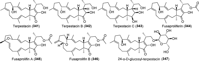 Terpestacin and its related derivatives (341–347).