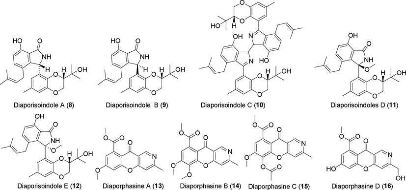 Alkaloids isolated from fungi of the genus Diaporthe (8–16).