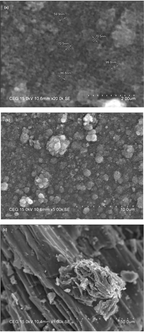 SEM images of(a, b) CeO2/Au/GO nanocomposite and (c, d) Au/GO nanocomposite.