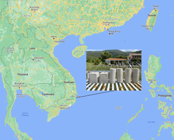 Photo of test samples and the location of the tests.