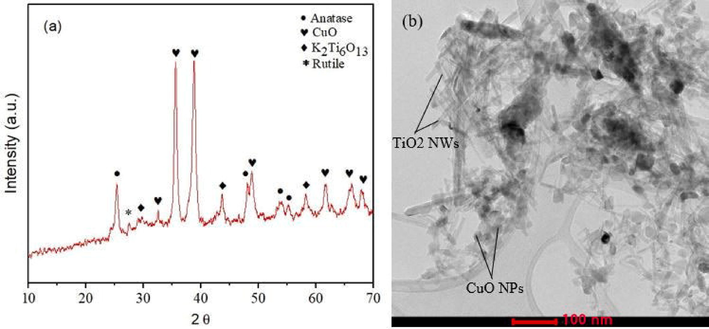 (a) XRD analysis, (b) TEM image of hybrid nanocomposite.