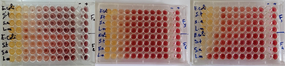 Microdilution method of six fractions of essential oil of Pelargonium graveolens.