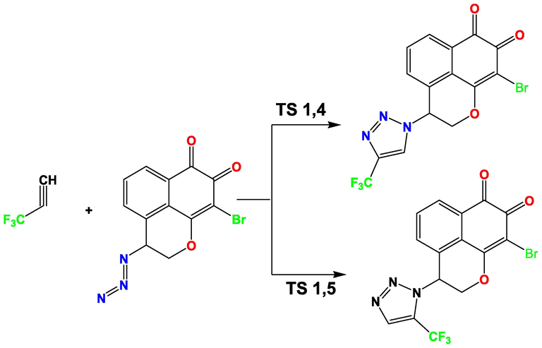 Cycloaddition 1.3-dipolar reaction between 3,3,3-Trifluoroprop-1-yne and Mansonone azide.