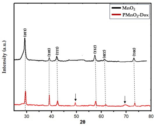 The XRD pattern of MnO2 NPs and PMnO2-Dox NPs.