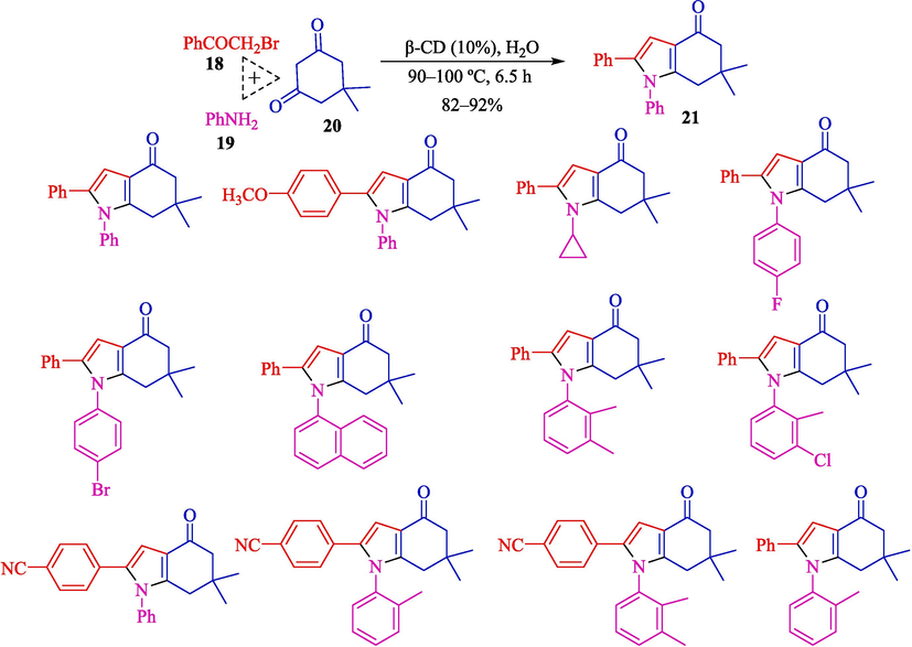 The preparation of 4-oxo-4,5,6,7-tetrahydroindoles by β-CD catalyst.