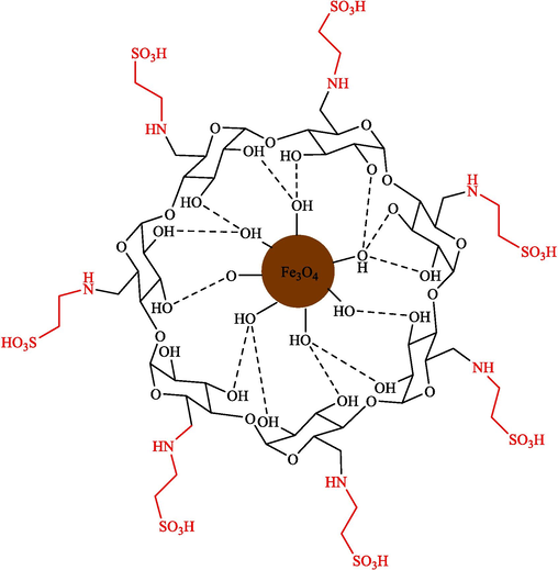 Structure of Fe3O4/COS@β-CD-SO3H NPs catalyst.