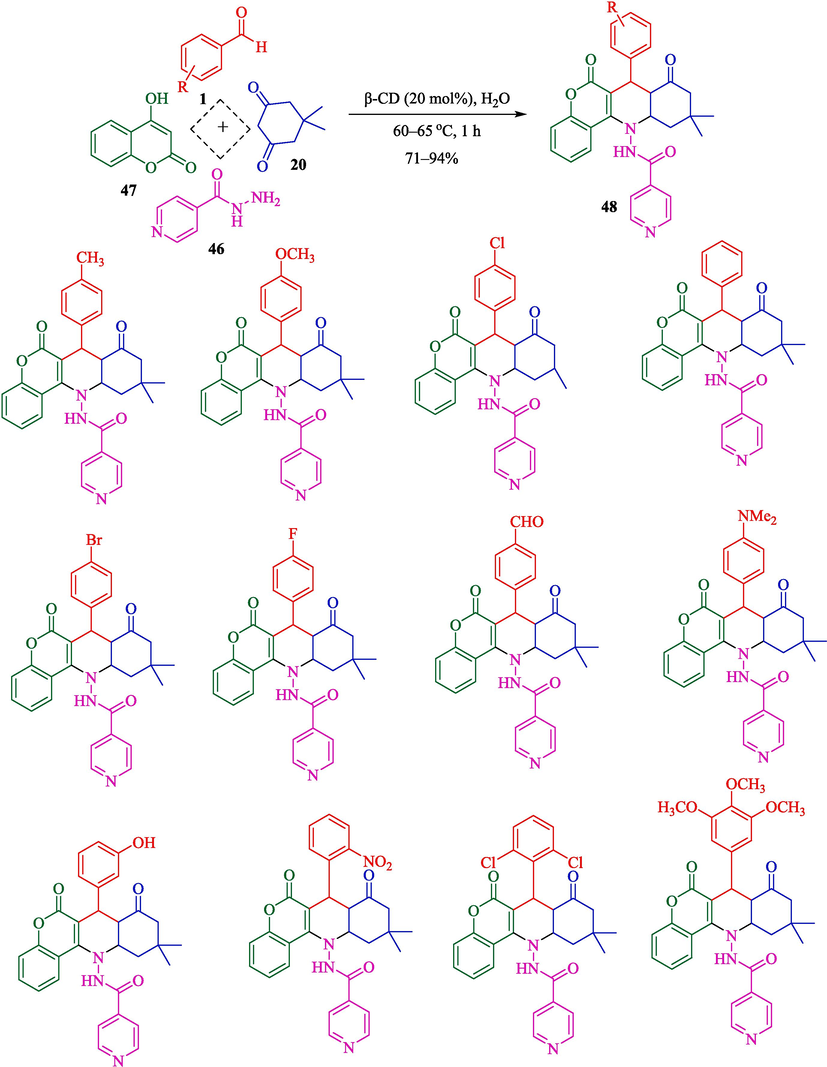 The preparation of chromeno[4,3‑b]quinolin‑isonicotinamides by β‑CD catalyst.