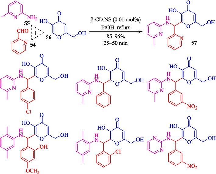 Synthesis of aryl amino kojic acid by β-CD.NS as a catalyst.