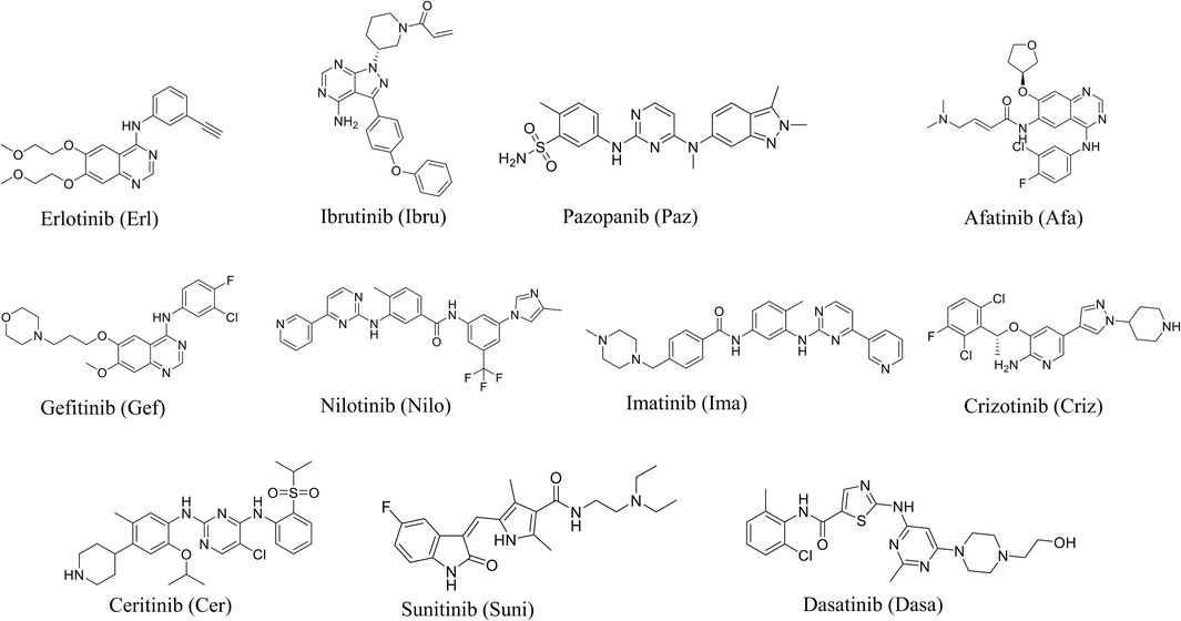 Chemical structures of the 11 TKIs analyzed in this study.