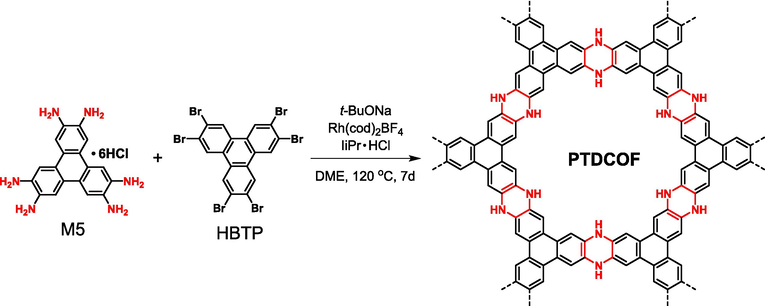 Synthesis of PTDCOF via Buchwald–Hartwig cross-coupling reaction.