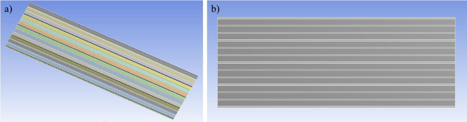 The geometry of the roof coated with copolymer coating: a) side view and b) rear view.