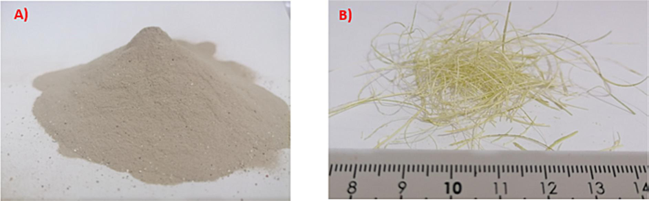 Photographics of A: Mining residue and B: Date palm fiber.
