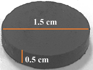 A picture from the produced granule, a diameter of 1.5 cm and a thickness of 0.5 cm.