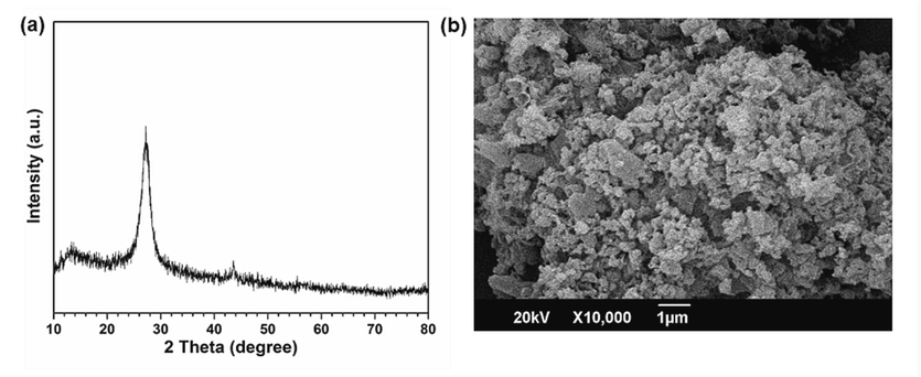 (a) XRD pattern, and (b) SEM image of 0.1 AGCN spent sample after employed for CIP degradation.