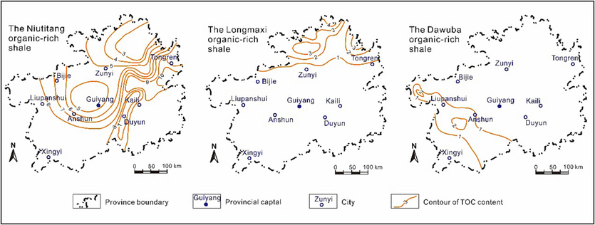 Distribution of the TOC content of the Niutitang, Wufeng-Longmaxi, and Dawuba organic-rich shales (Zhu et al., 2019; Lu et al., 2021; Ning et al., 2021).