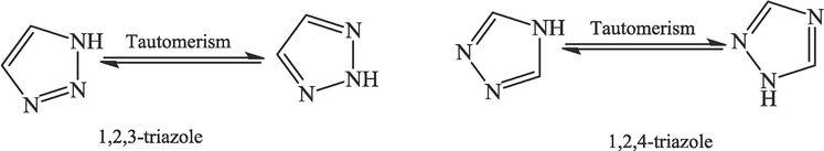 1,2,3-triazole and 1,2,4-triazole molecules chemical structure.