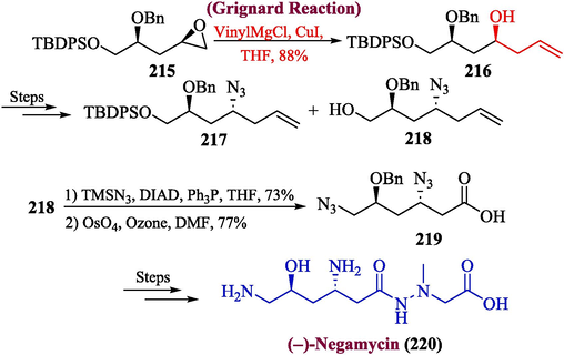 Synthesis of (−)-negamycin 220.