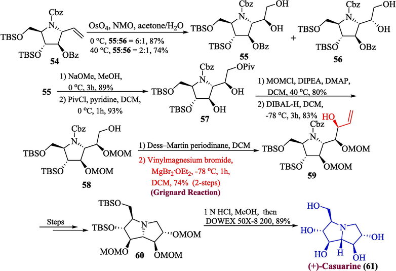 Synthesis of (+)-casuarine 61 alkaloid.