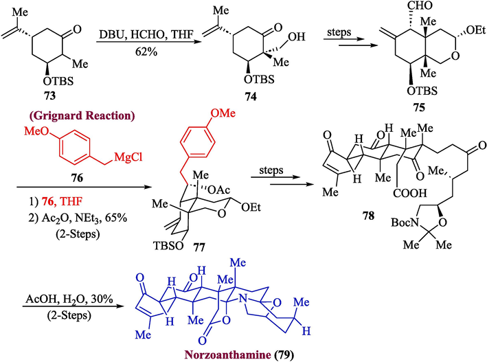 Synthesis of norzoanthamine 79 from Grignard reaction.