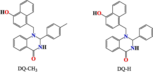 Molecular structures of investigated quinazolinone derivatives DQ-CH3 and DQ-H.