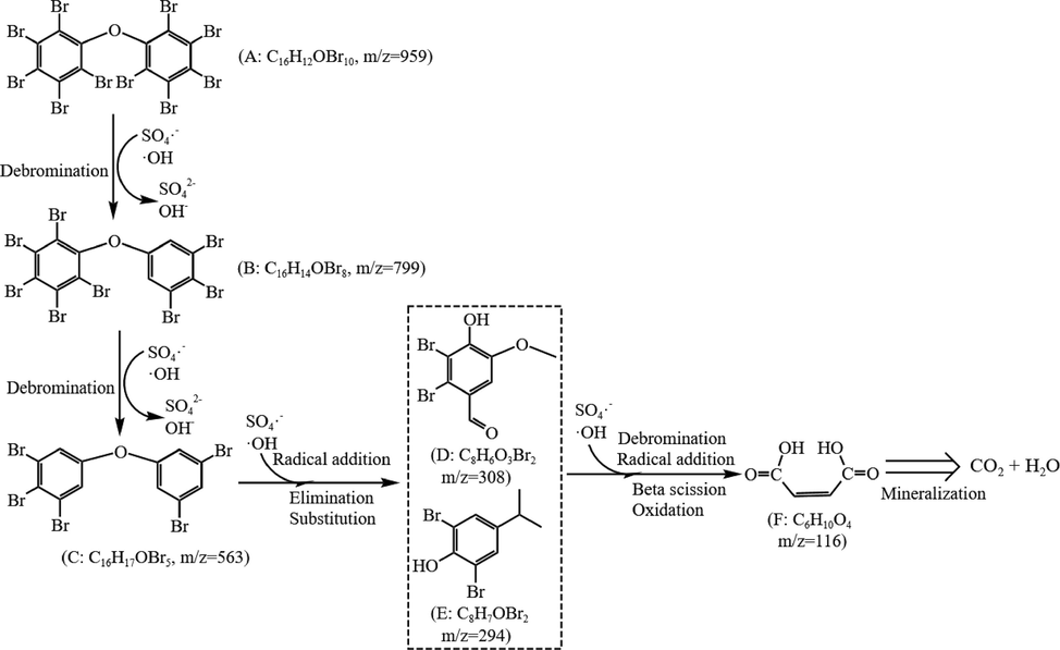 Degradation pathways of BDE-209 in Fe(VI)-PMS combined process.