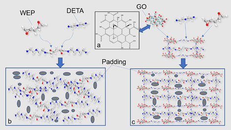 Mechanism diagram of GO&WEP and diethylenetriamine in-situ crosslinking reaction to construct anti-corrosion coating.