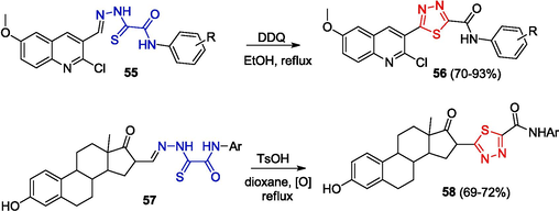 Synthesis of quinolines and steroids containing 1,3,4-thiadiazole rings.