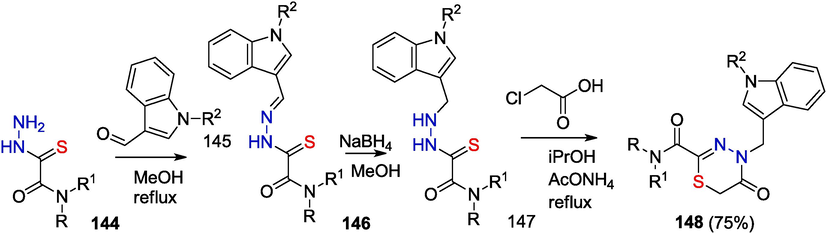 Synthesis of indole derivative of thiadiazinone 148.