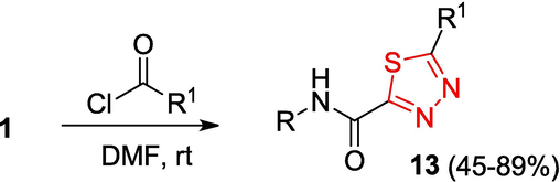 Synthesis of 5-carbamoyl-1,3,4-thiadiazoles.