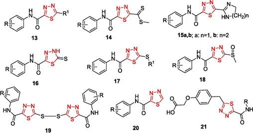 1,3,4-Thiadiazoles obtained by cyclization of OAT.