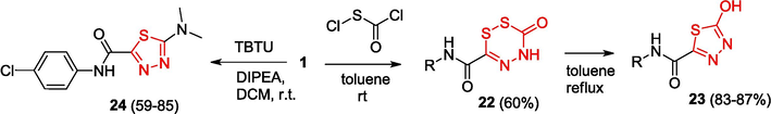 Reaction of OAT with chlorocarbonylsulfenyl chloride and TBTU.