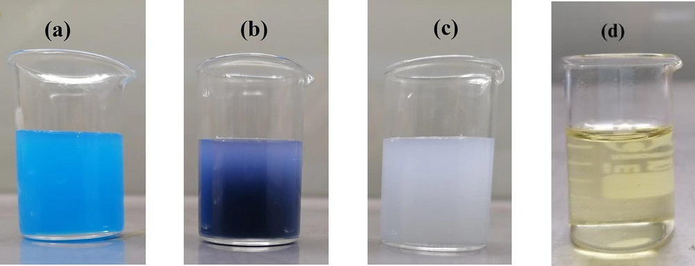 The appearance images of the IS emulsion (a), NIE emulsion (b), TIN emulsion (c) and blank emulsion (d).