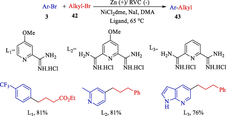 Electrochemical for sp3–sp2 cross-electrophile coupling of unactivated alkyl halides.