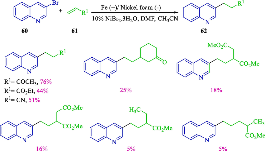 Reaction of activated olefins with 3-bromoquinoline.