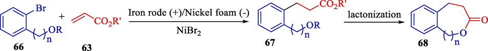 Bimolecular coupling between esters of acrylic acid and o-aryl halides.