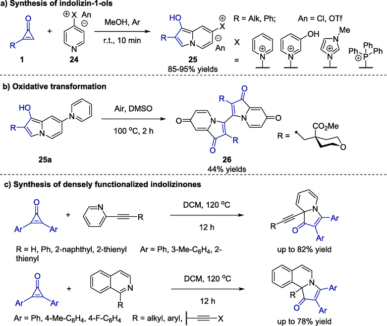 Transition-metal-free catalytic reactions to construct indolizinones.