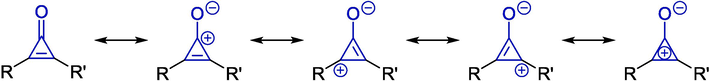 Structural formulas of cyclopropenone and its resonances.