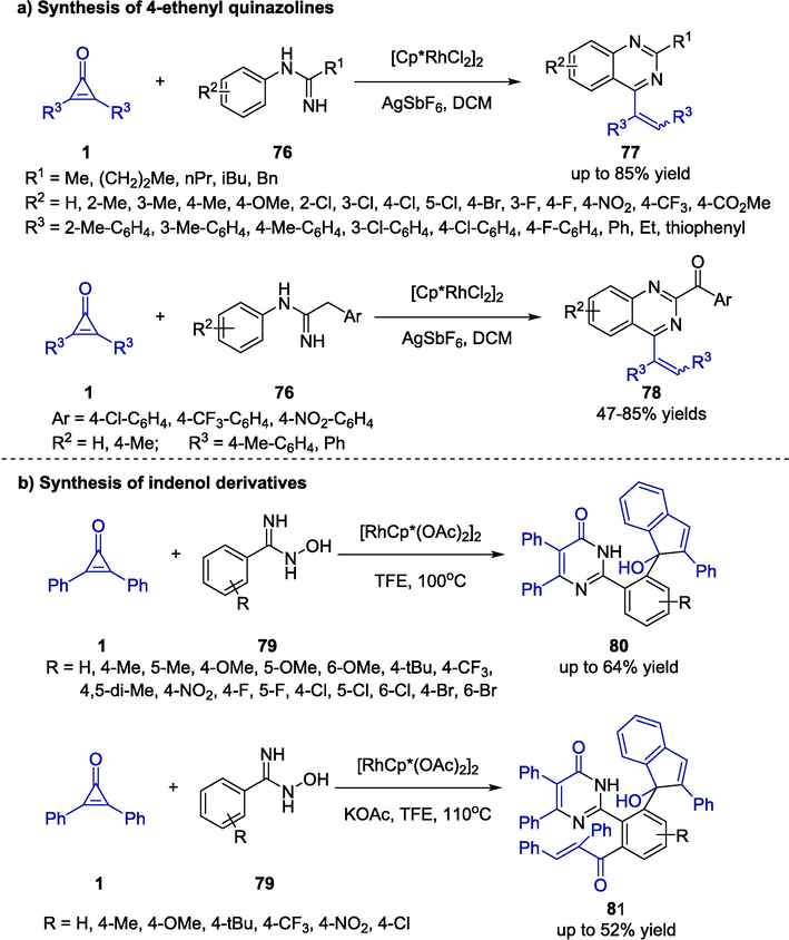 Synthesis of 4-ethenyl quinazolines and indenol derivatives.