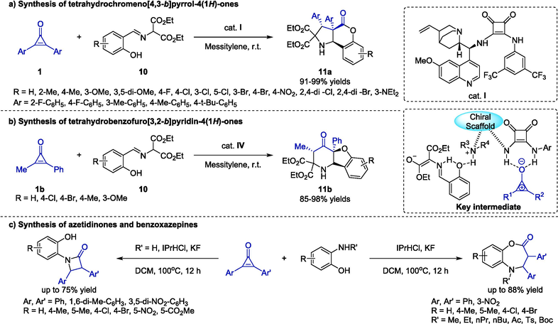 Organocatalytic cascade reactions between cyclopropenones and o-substituted phenols.