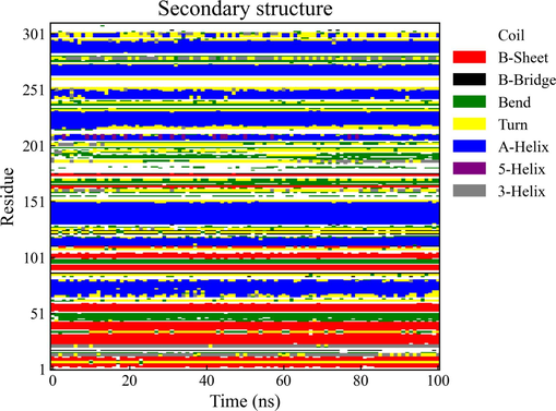 Analysis of protein secondary structure dynamics over a 100 ns Simulation.