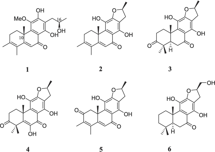 Chemical structures of compounds 1–6.