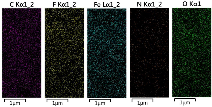 Elemental distribution of Fe3O4@COF-TFA.