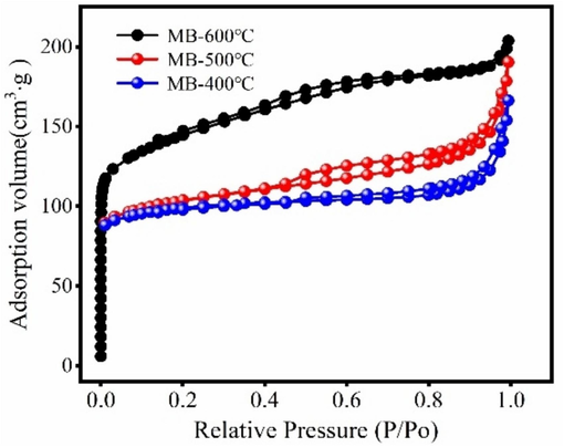 N2-adsorption/desorption isotherm of magnetic biochar.